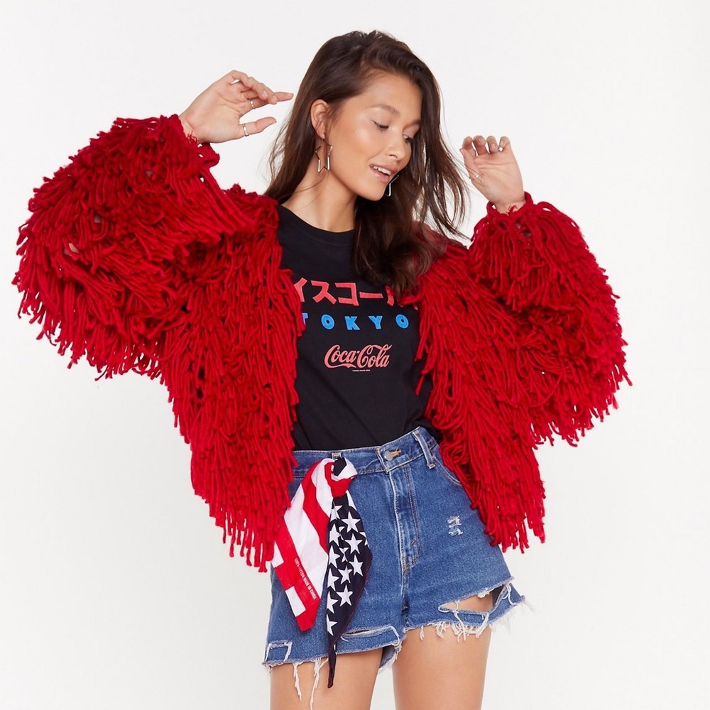 Bad Romance Shaggy Red Cardigan Nasty Gal Small